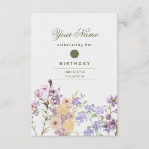 Convite de Aniversário Floral Roxo e Dourado