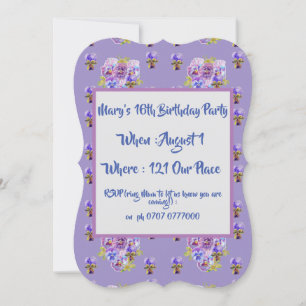 Convite de Aniversário Floral Roxo para Adolescent