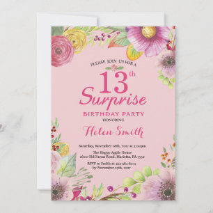 Convite de Aniversário Floral Surpresa para Mulher