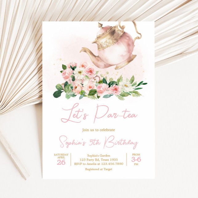 Convite de aniversário Floral Tea Garden (Floral Tea Party Birthday Party Invitation)