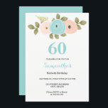 Convite de aniversário Floral Teal e Peach 60º<br><div class="desc">Coleção Floral Teal & Peach 60th Convite de aniversário Matching em Niche e Nest store. Utilizámos a trabalho de arte de: Freshmint Paperie https://www.etsy.com/shop/FreshmintPaperie</div>
