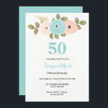 Convite de aniversário Floral Teal & Peach 50th<br><div class="desc">Coleção Floral Teal & Peach 50th Convite de aniversário Matching em Niche e Nest store. Utilizámos a trabalho de arte de: Freshmint Paperie https://www.etsy.com/shop/FreshmintPaperie</div>