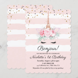 CONVITE DE ANIVERSÁRIO Floral Unicórnio em Paris P