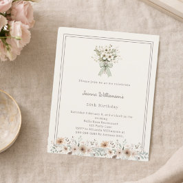 Convite de aniversário floral verde suave marfim