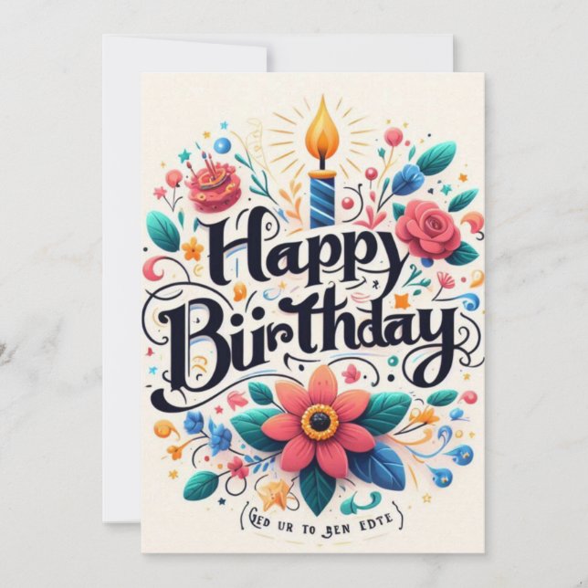Convite De Aniversário Floral Vibrante - Vela Lit (Frente)