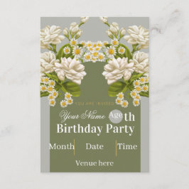 Convite de Aniversário Floral Vintage - Branco & V