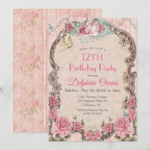 CONVITE DE ANIVERSÁRIO FLORAL VINTAGE PARA QUALQUE