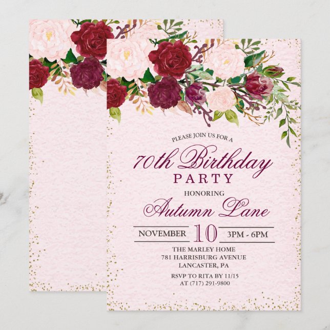 CONVITE DE ANIVERSÁRIO FLORAL VINTAGE PARA QUALQUE (Frente/Verso)