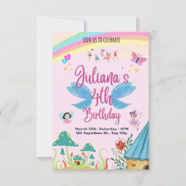 Convite de aniversário Floral - Watercolor Styl (Frente)