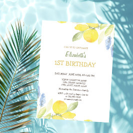 Convite de Aniversário Flores de Limões em Aquarel