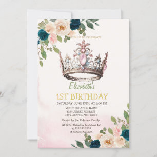 Convite de Aniversário Flores Pontos Coroa Princes