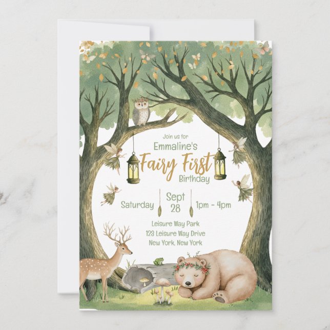 Convite de Aniversário Floresta das Fadas Primeiro (Frente)