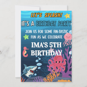 Convite de Aniversário Fofo de Desenho Animado Sob
