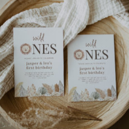 Convite de Aniversário Folhas Neutras dos Gêmeos W