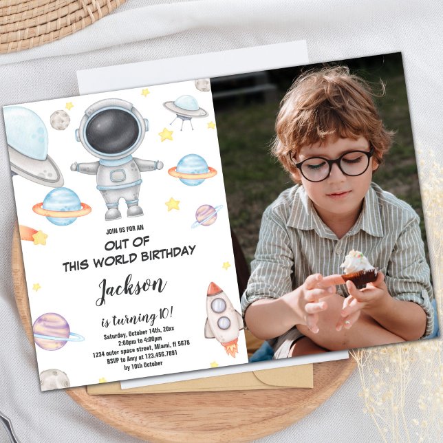 Convite de aniversário fora deste mundo com foto (Out of this world birthday Invitations with photo)