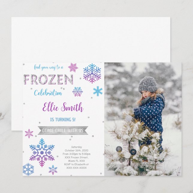 Convite de Aniversário Foto Frozen (Frente/Verso)