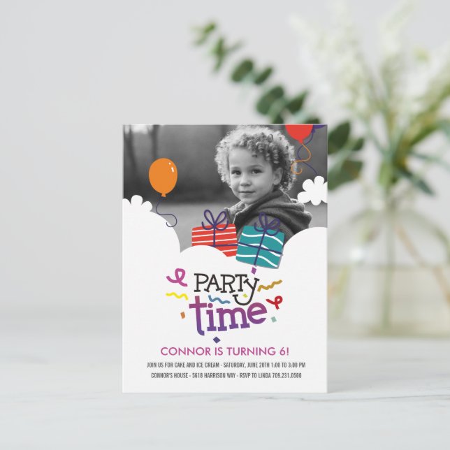 Convite de Aniversário Foto Hora da Festa (Em pé/Frente)