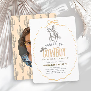 Convite de Aniversário Foto Laço Bege Western Cowb