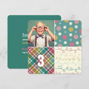 Convite de Aniversário Foto Menino Quadrados em Pa