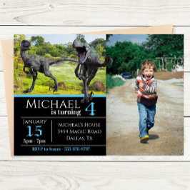 Convite de Aniversário Foto Raptor Velociraptor