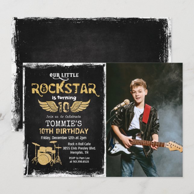 Convite de Aniversário Foto Rockstar para Qualquer (Frente/Verso)