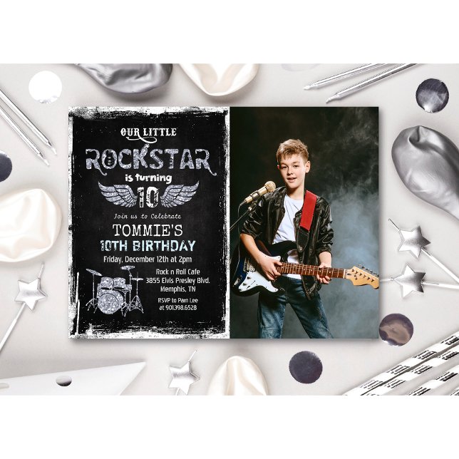 Convite de Aniversário Foto Rockstar para Qualquer (Criador carregado)