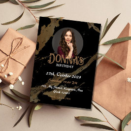 Convite de aniversário Fotográfico Dourado Preto