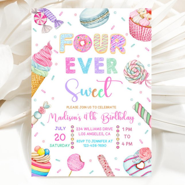 Convite de Aniversário Four Ever Sweet, Doce Candy (Criador carregado)