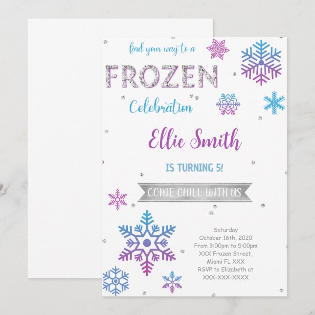 Convite de Aniversário Frozen (Frente/Verso)