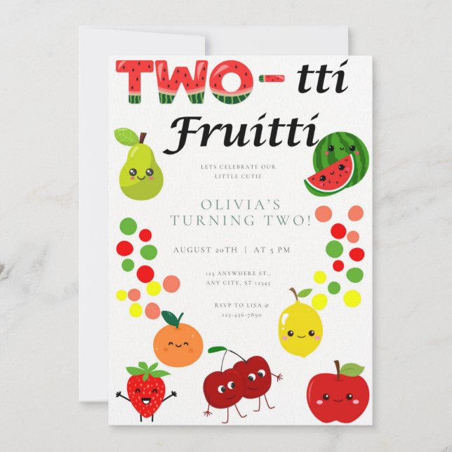 Convite de aniversário Fruitti de Duas Tti (Frente)