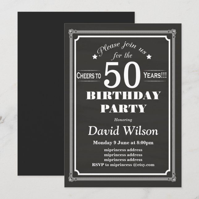 Convite de aniversário, fundo do quadro (Frente/Verso)