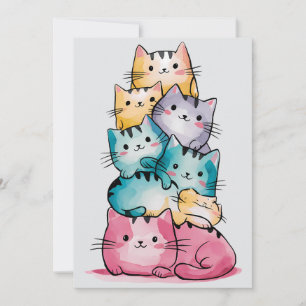 Convite de Aniversário Gatos Arco-Íris Caprichoso