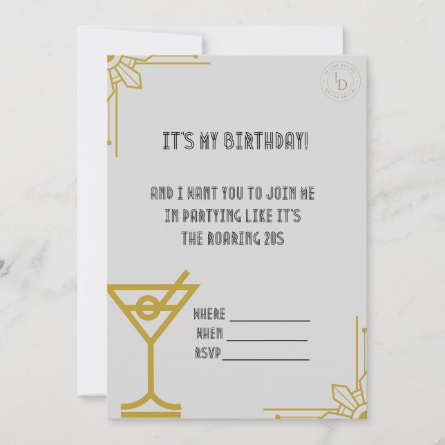 Convite de Aniversário Gatsby - Rugindo 20 (Frente)