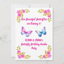 Convite de Aniversário Gêmeas Borboleta | Meninas
