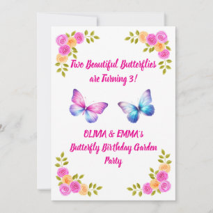 Convite de Aniversário Gêmeas Borboleta Meninas