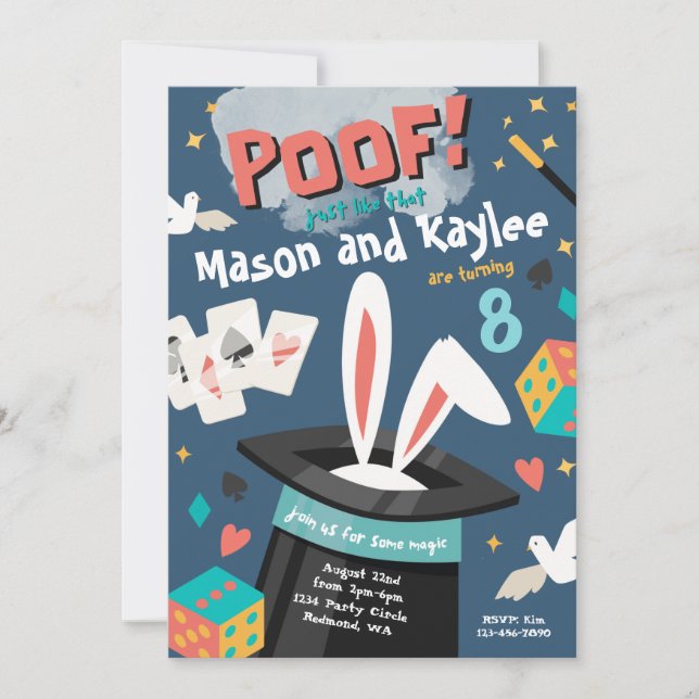 Convite de aniversário gêmeos | Convite para magia (Frente)