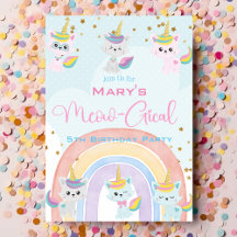Convite De Aniversário Gical Caticorn Meow