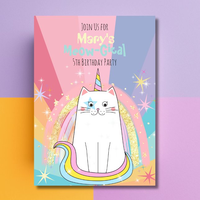 Convite De Aniversário Gical Caticorn Meow (Criador carregado)