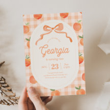 Convite de Aniversário Gingham Peach