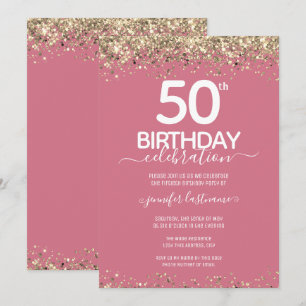 Convite de aniversário Glitter Dourado 50º