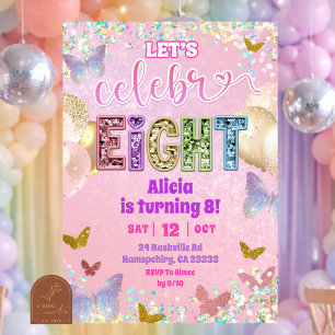 Convite de Aniversário Glitter Sequim Pastel Rosa 