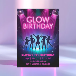 Convite de Aniversário Glow Festa de Dança Luzes