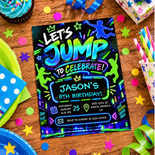 Convite de Aniversário Glow Neon Jump