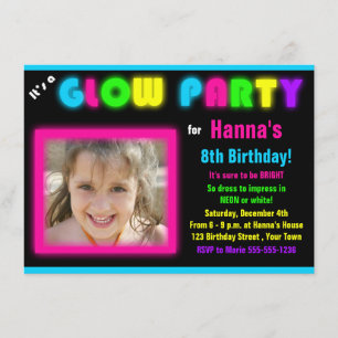 Convite de Aniversário Glow Party com Foto Persona