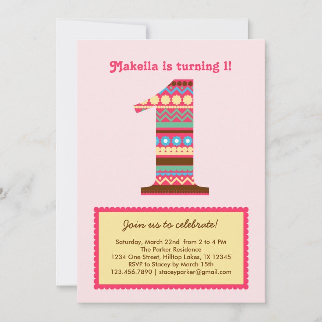 Convite de Aniversário Grande Número Um (Frente)