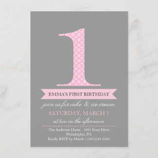 Convite de Aniversário Gray & Pink Modern Pattern