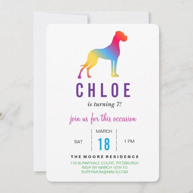 Convite de Aniversário Great Dane Burgundy  (Verso)