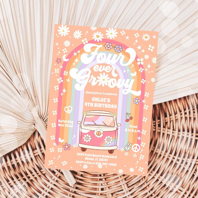 Convite de Aniversário Groovy Daisy Rainbow (Criador carregado)