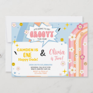 Convite de aniversário GROOVY para irmão e irmã.
