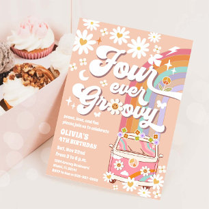 Convite de Aniversário Groovy Rainbow Daisy